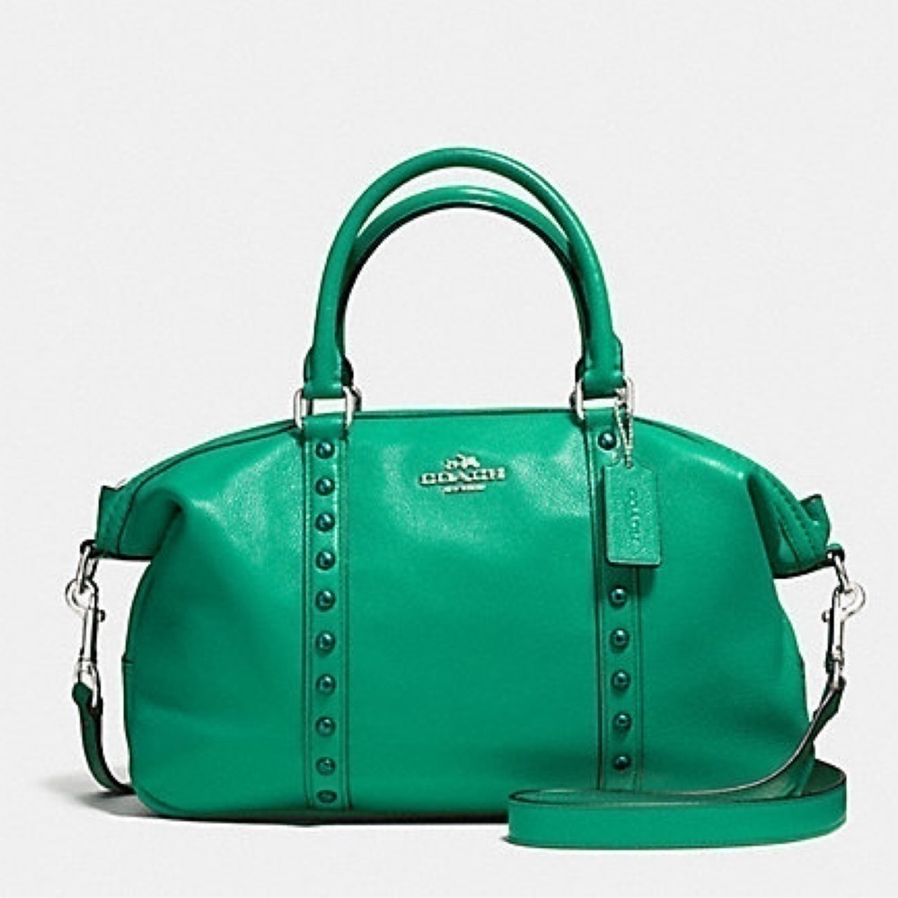 Coach Central Rivet Leaf Enamel Green Leather Bag - Picture 2 of 7